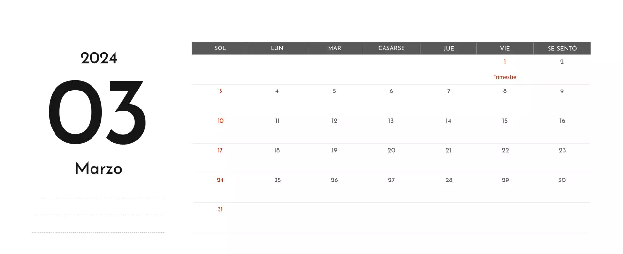 Un sencillo calendario corporativo en gris