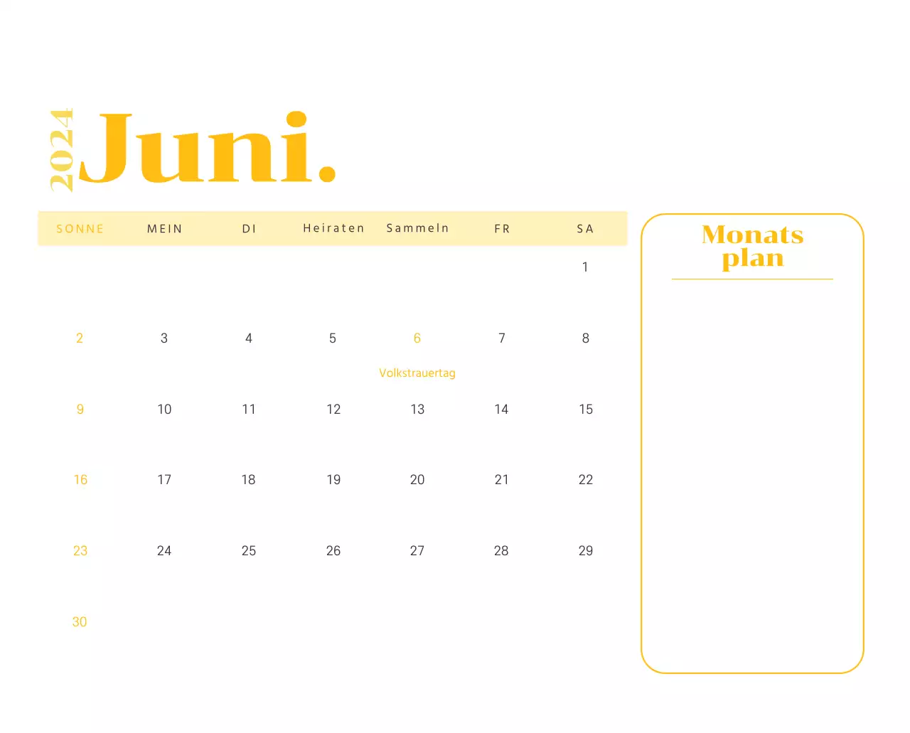 Kalender mit Jugendillustrationen auf gelbem und grünem Hintergrund