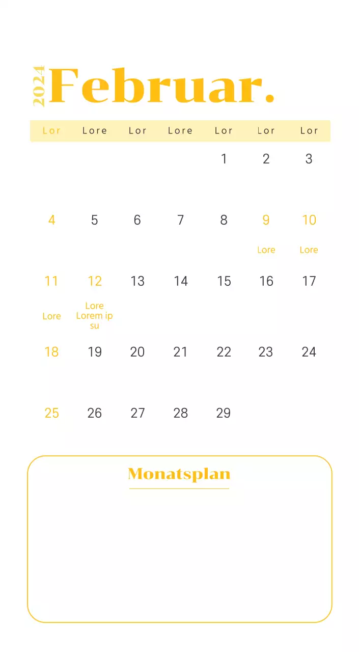 Kalender mit Jugendillustrationen auf gelbem und grünem Hintergrund