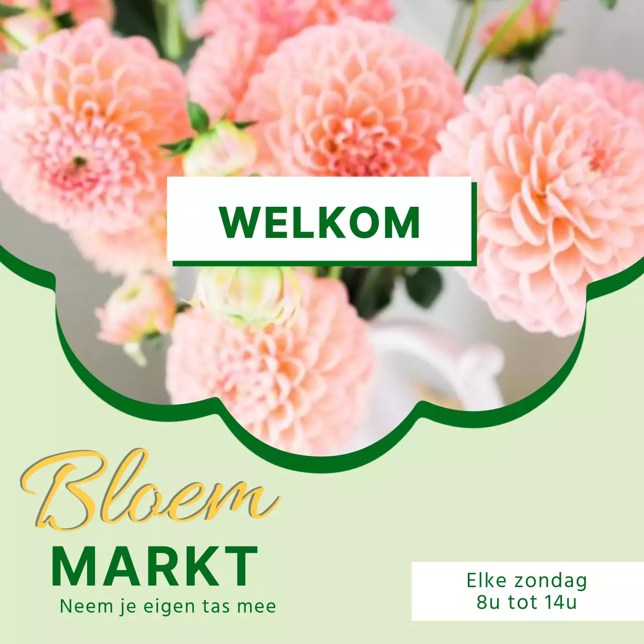 Promoot een eenvoudige bloemenmarkt in chartreuse en groen