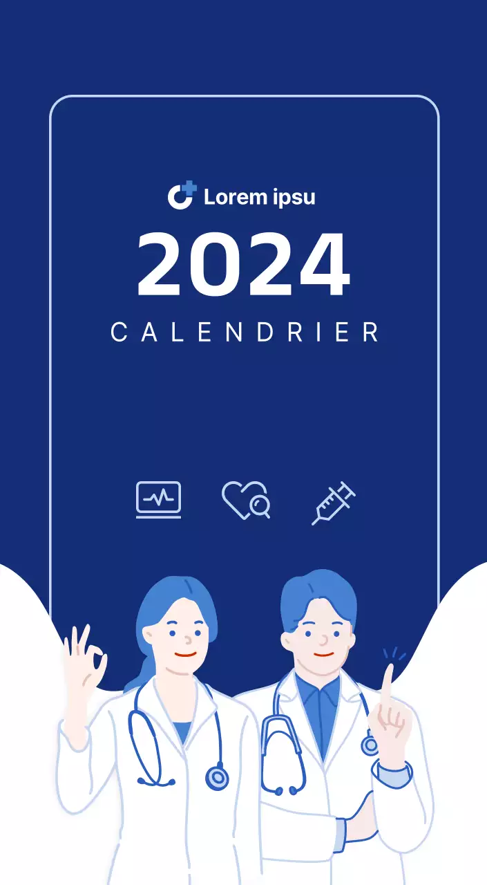 Calendrier simple avec des illustrations épurées en bleu