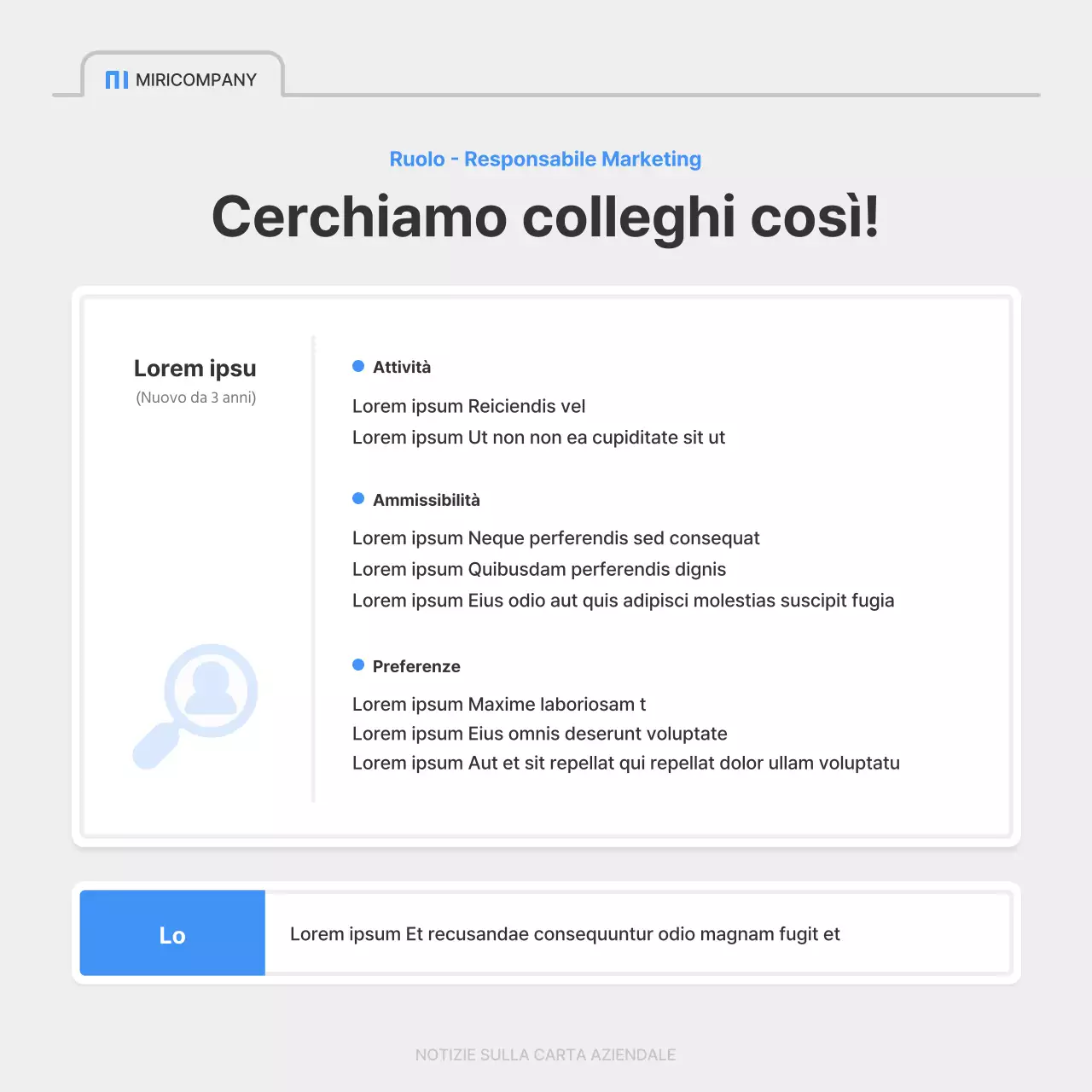 Un semplice annuncio di lavoro aziendale in blu e grigio