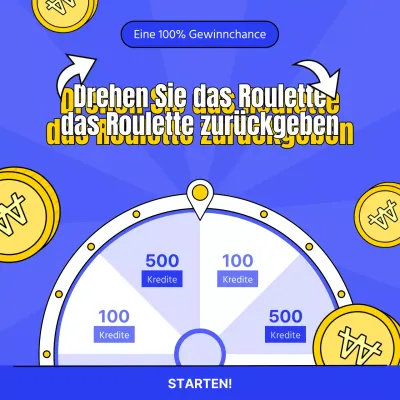 Werbung für eine Glücksroulette-Veranstaltung mit gelben und blauen Farbtupfern