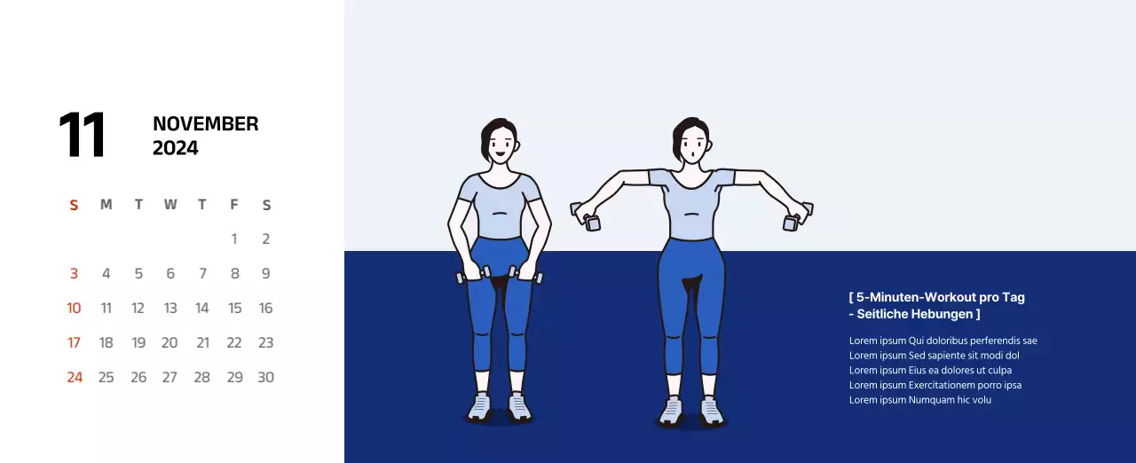 Einfacher Kalender mit klaren Illustrationen in Blau