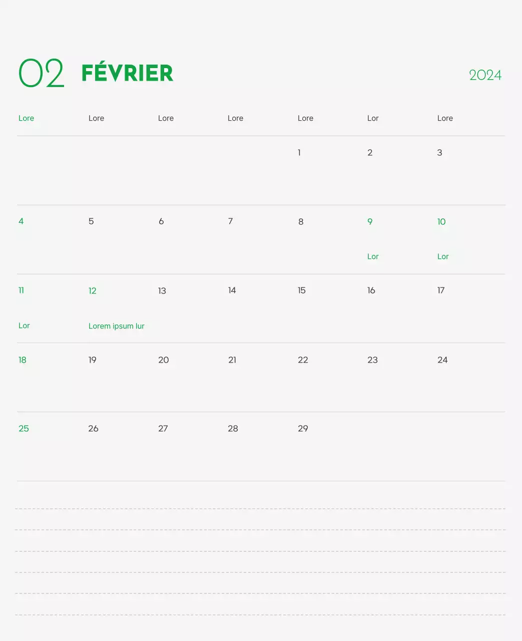 Un calendrier avec la photo d'un chiot et un message mignon aux accents verts.