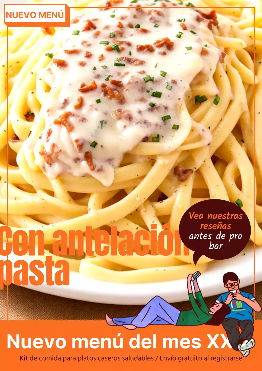 Anuncios de pasta de colores naranja y amarillo