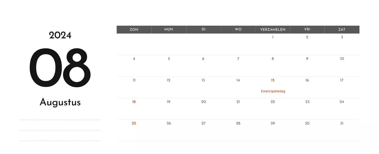 Een eenvoudige bedrijfskalender in grijs
