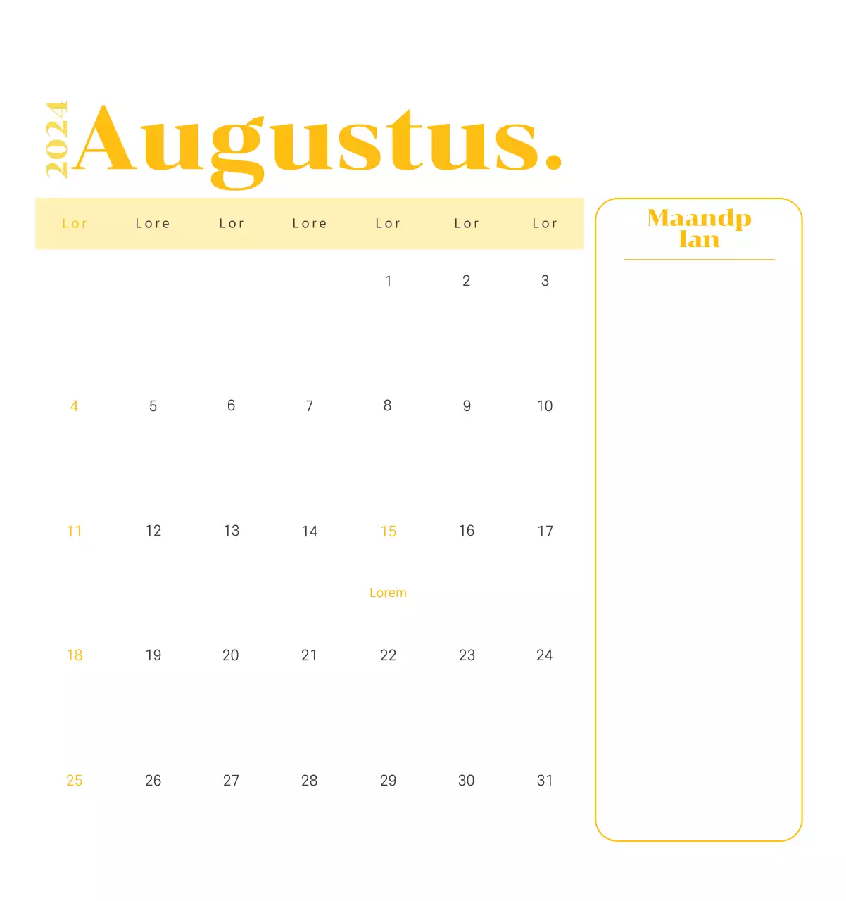 Kalender met jeugdillustraties op een gele en groene achtergrond