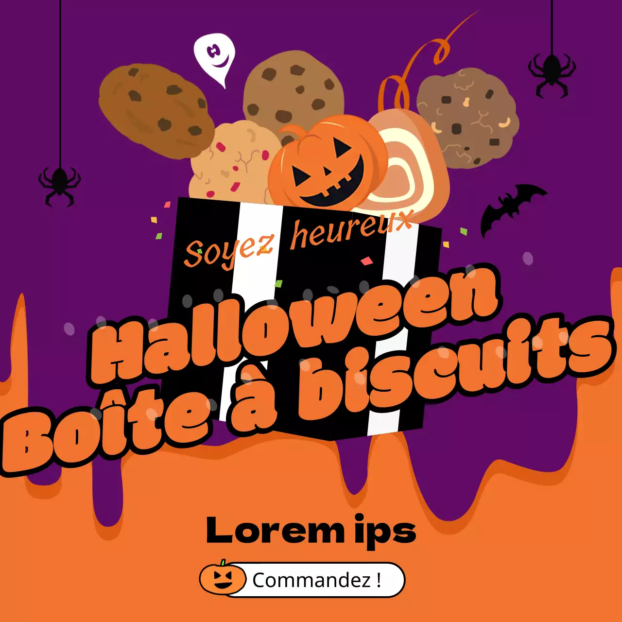 Illustration d'une boîte à biscuits avec une bora orange.