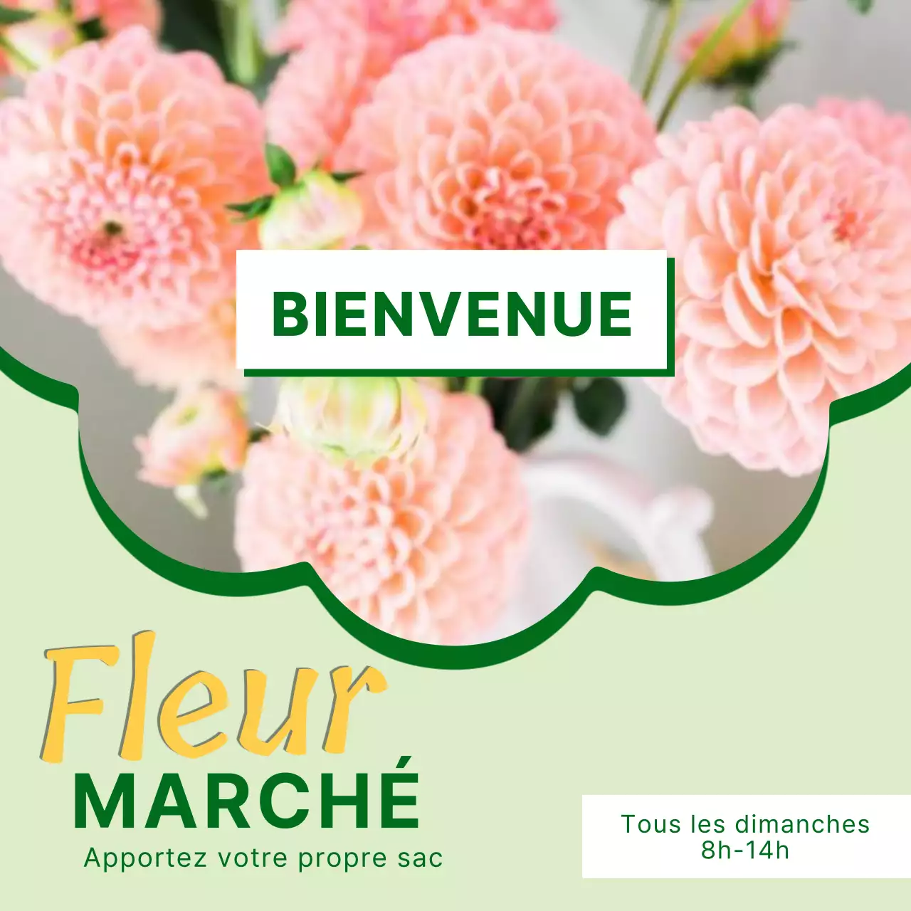 Promouvoir un simple marché aux fleurs en chartreuse et en vert