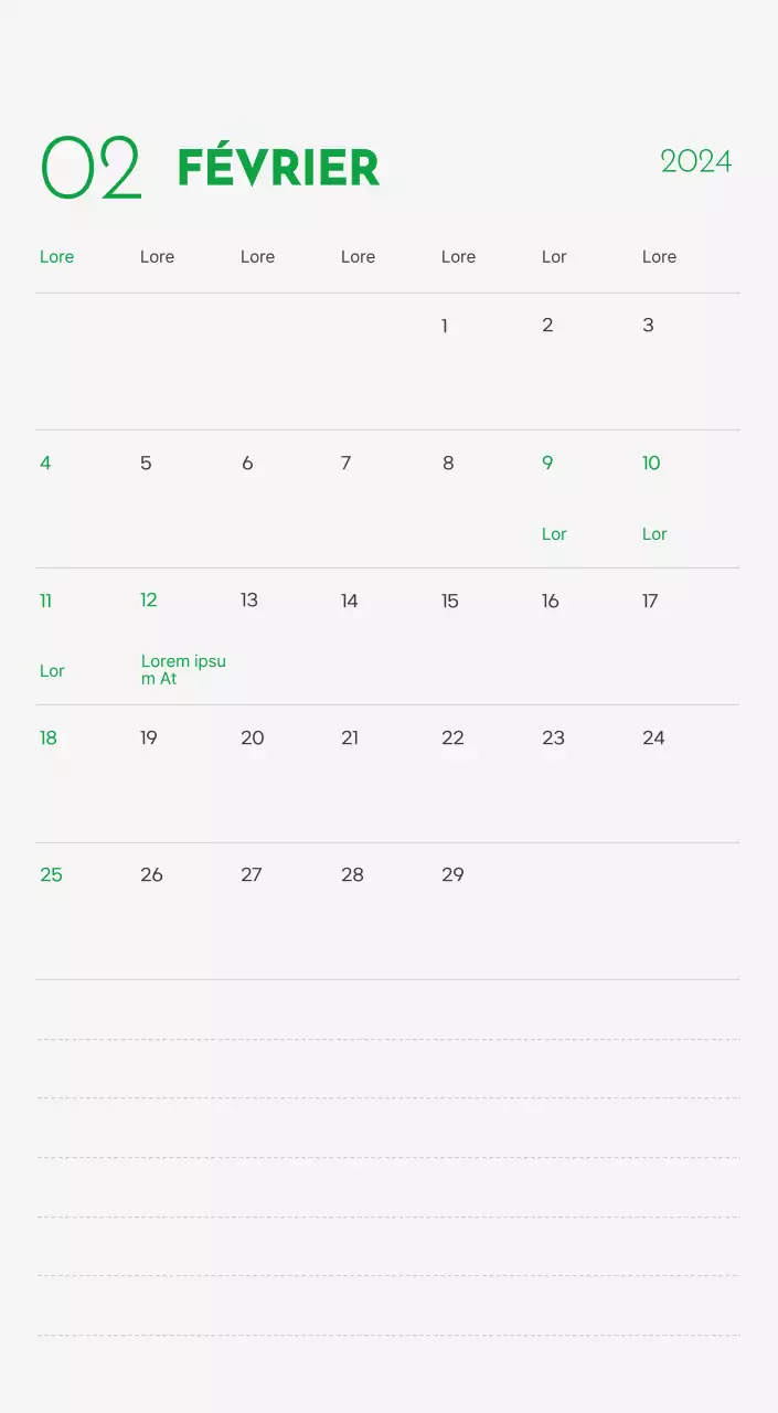 Un calendrier avec la photo d'un chiot et un message mignon aux accents verts.
