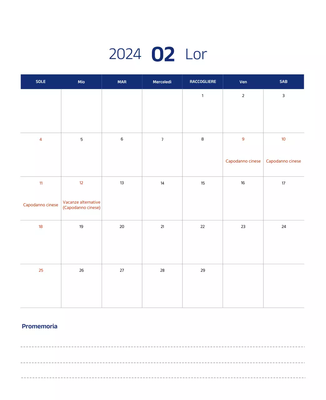 Calendario semplice con illustrazioni pulite in blu