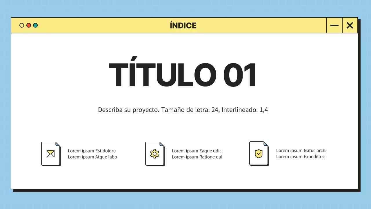 Interfaz de usuario de escritorio minimalista en azul y amarillo Perfil de la empresa