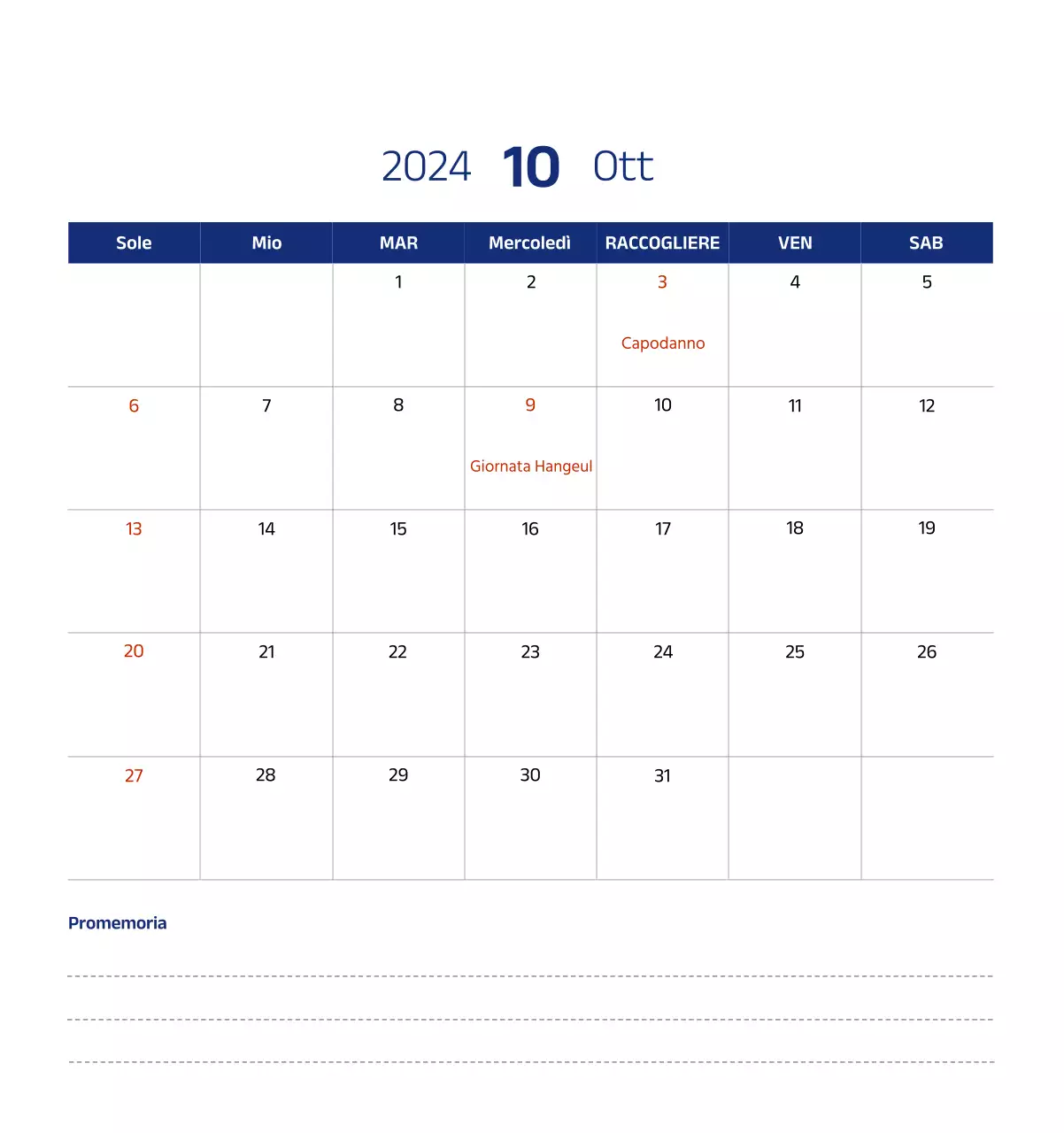 Calendario semplice con illustrazioni pulite in blu