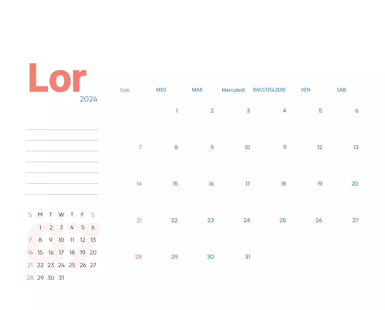 Calendario di lavoro con splendide illustrazioni