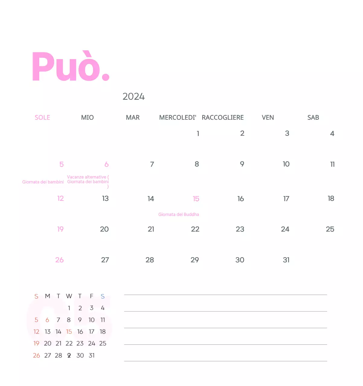 Calendario di lavoro con splendide illustrazioni