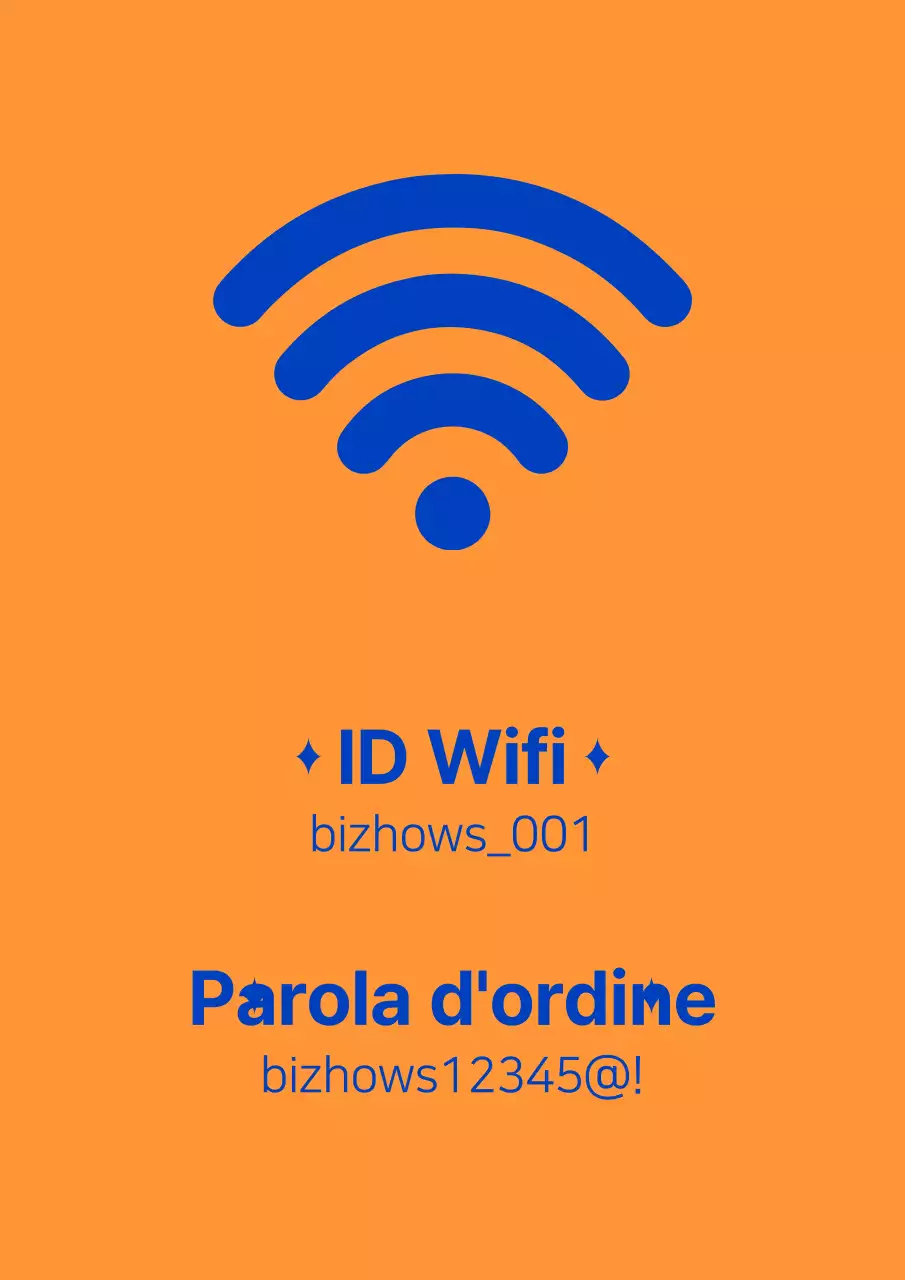 Stand informativo sul conto wifi del salone per unghie arancione e blu