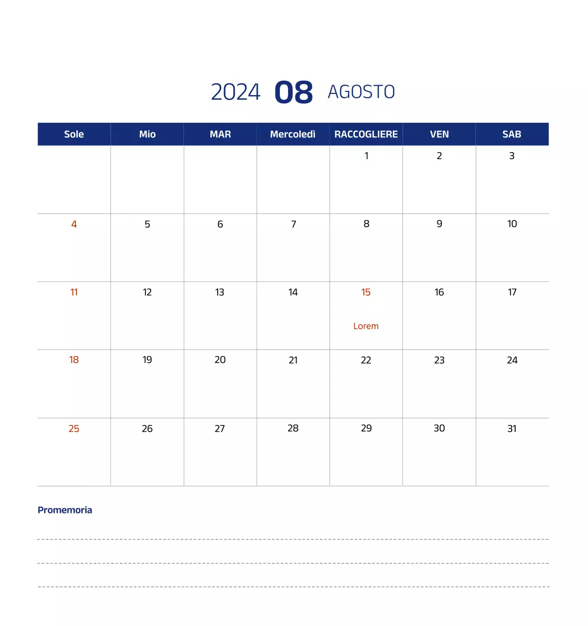 Calendario semplice con illustrazioni pulite in blu