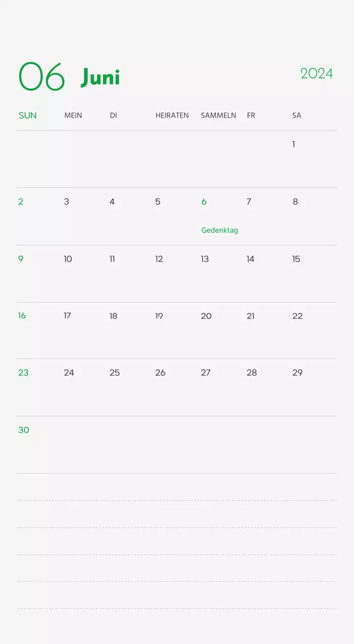 Ein Kalender mit einem Bild eines Welpen und einer niedlichen Botschaft in grünen Akzenten