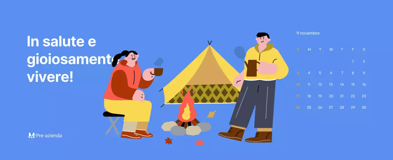 Calendario motivazionale con illustrazioni energetiche e citazioni positive su sfondo azzurro