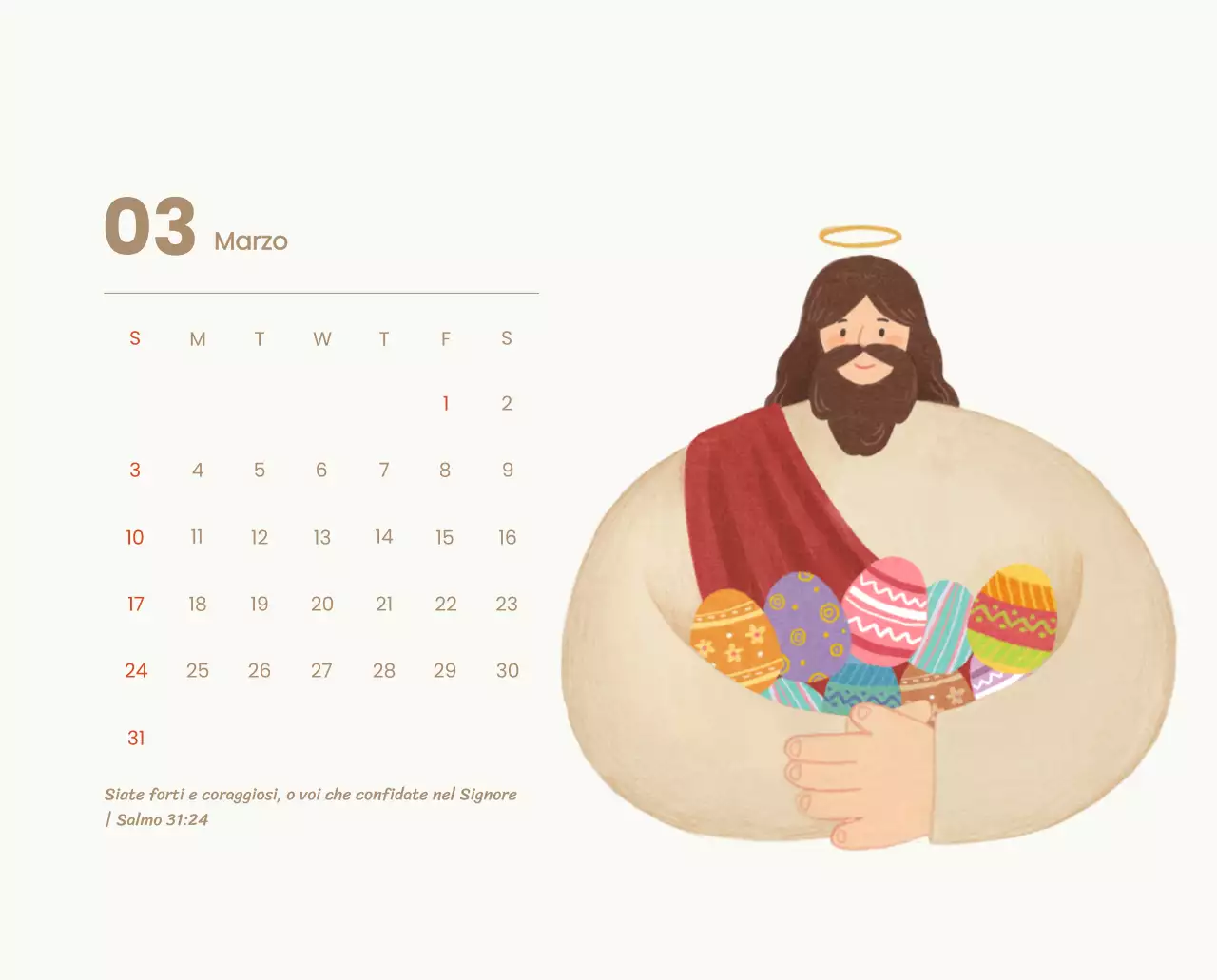 Un calendario devozionale con illustrazioni accoglienti e versetti della Bibbia su uno sfondo blu chiaro