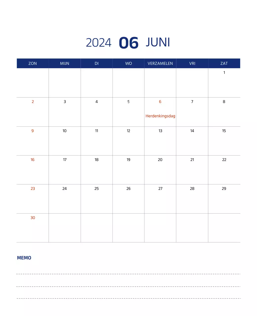 Eenvoudige kalender met strakke illustraties in blauw