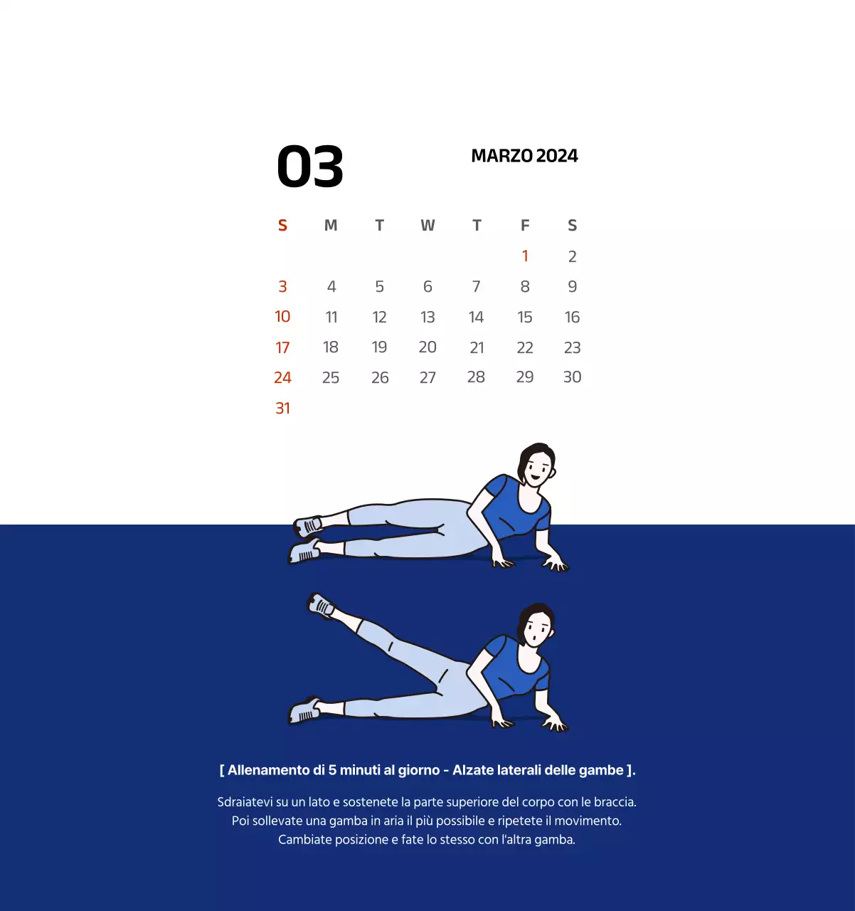 Calendario semplice con illustrazioni pulite in blu