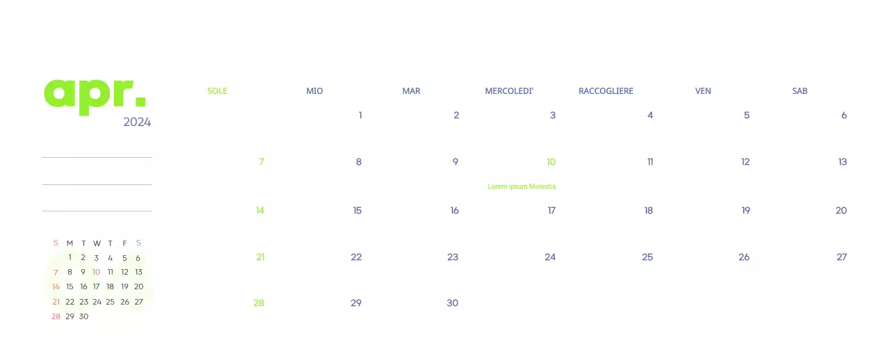 Calendario di lavoro con splendide illustrazioni