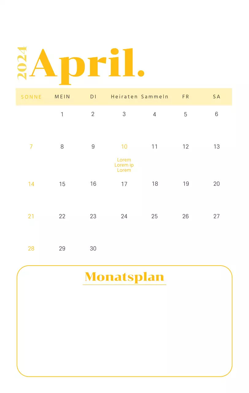 Kalender mit Jugendillustrationen auf gelbem und grünem Hintergrund