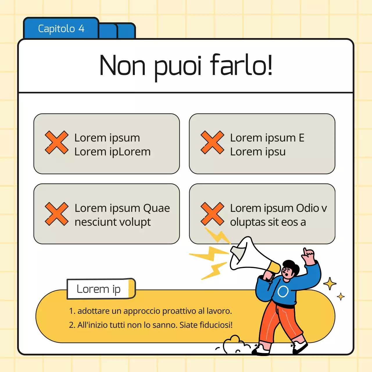 Promuovere semplici consigli commerciali in blu e giallo