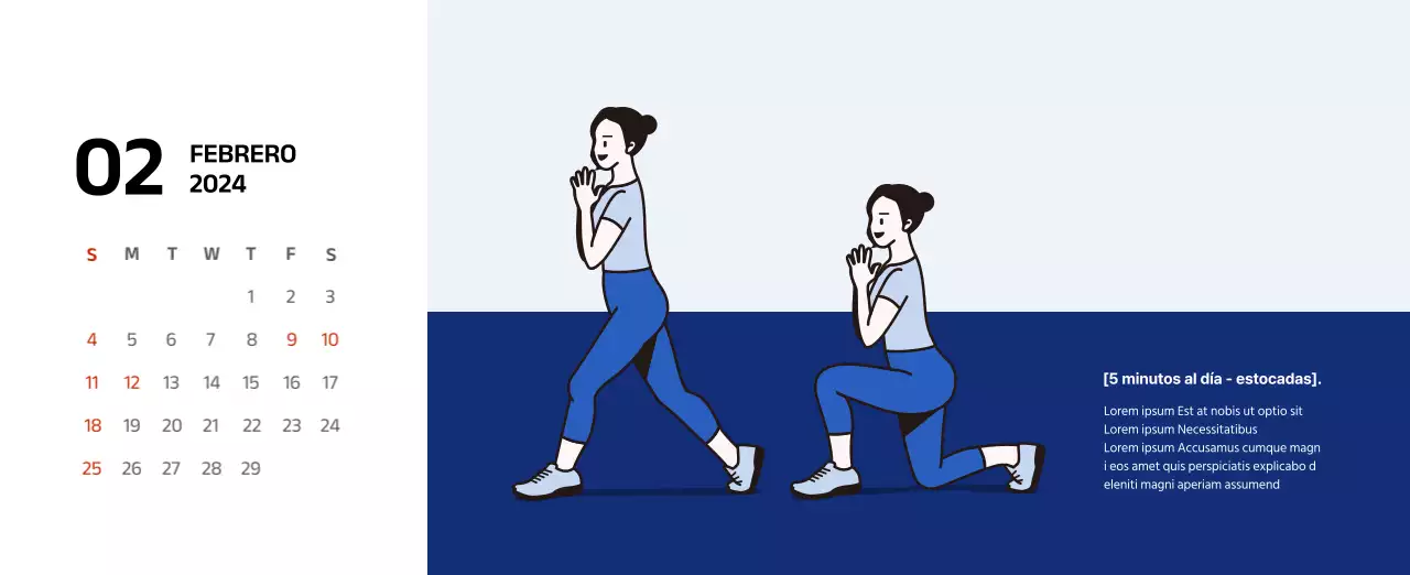 Calendario sencillo con ilustraciones limpias en azul