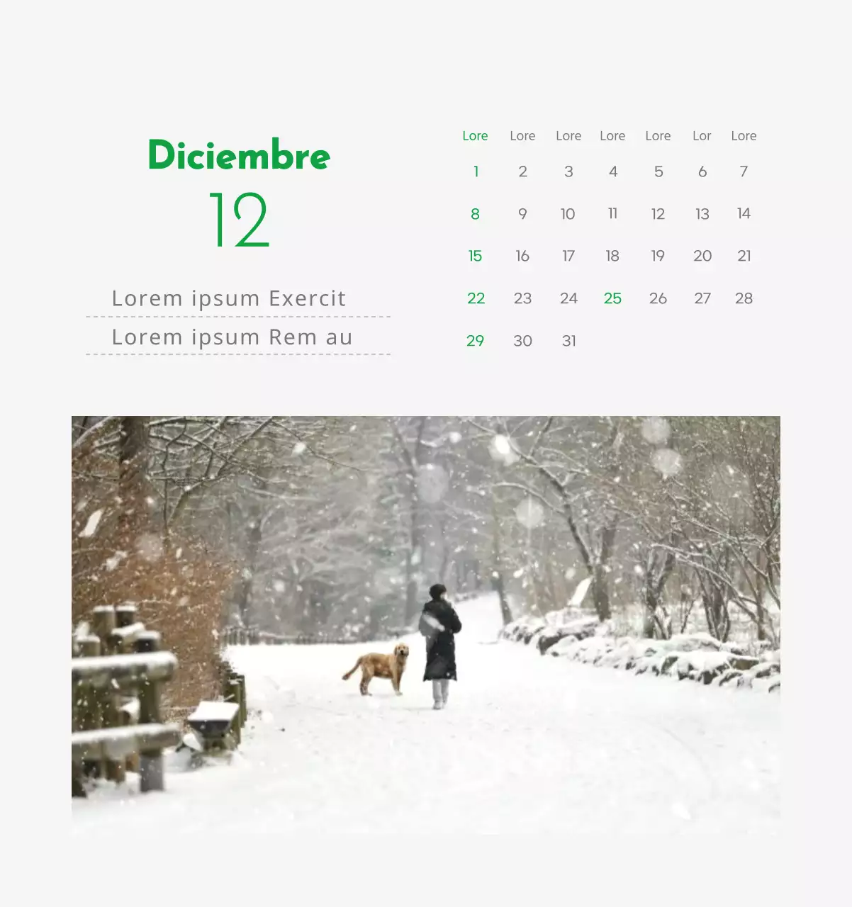 Un calendario con la imagen de un cachorro y un bonito mensaje en tonos verdes.