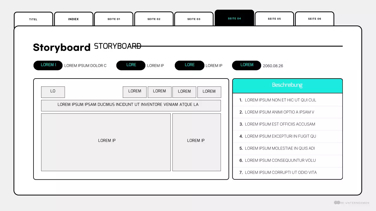 Eine einfache mintfarbene und weiße Webseite