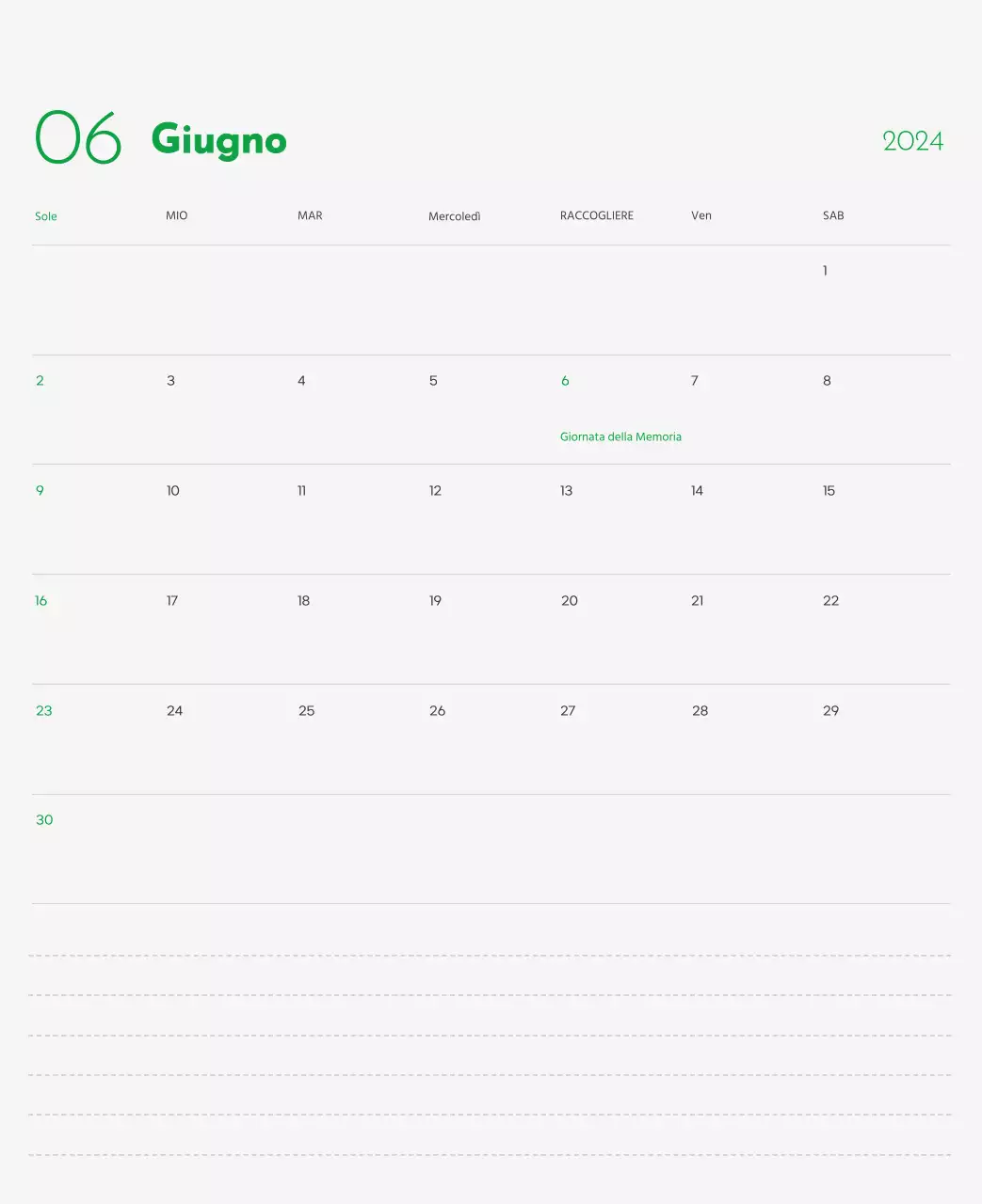 Un calendario con l'immagine di un cucciolo e un simpatico messaggio in verde.