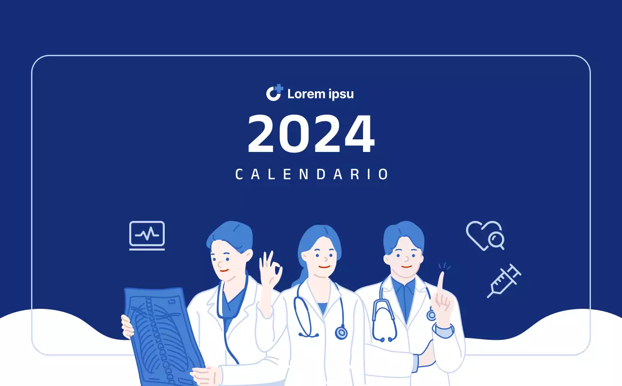 Calendario sencillo con ilustraciones limpias en azul