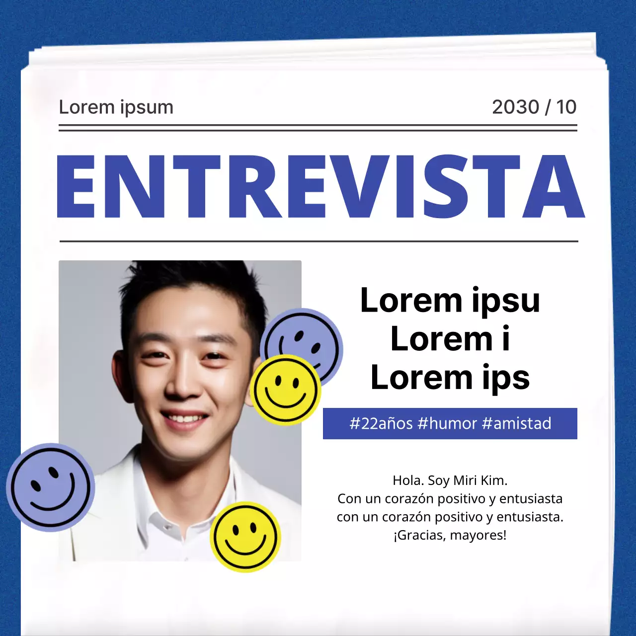 Un sencillo anuncio blanco y azul para la entrevista de un nuevo empleado