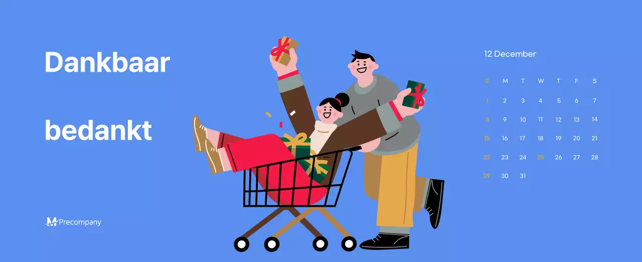 Motiverende kalender met energieke illustraties en positieve citaten op een lichtblauwe achtergrond