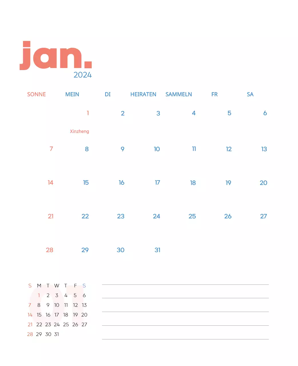 Arbeitskalender mit schönen Illustrationen