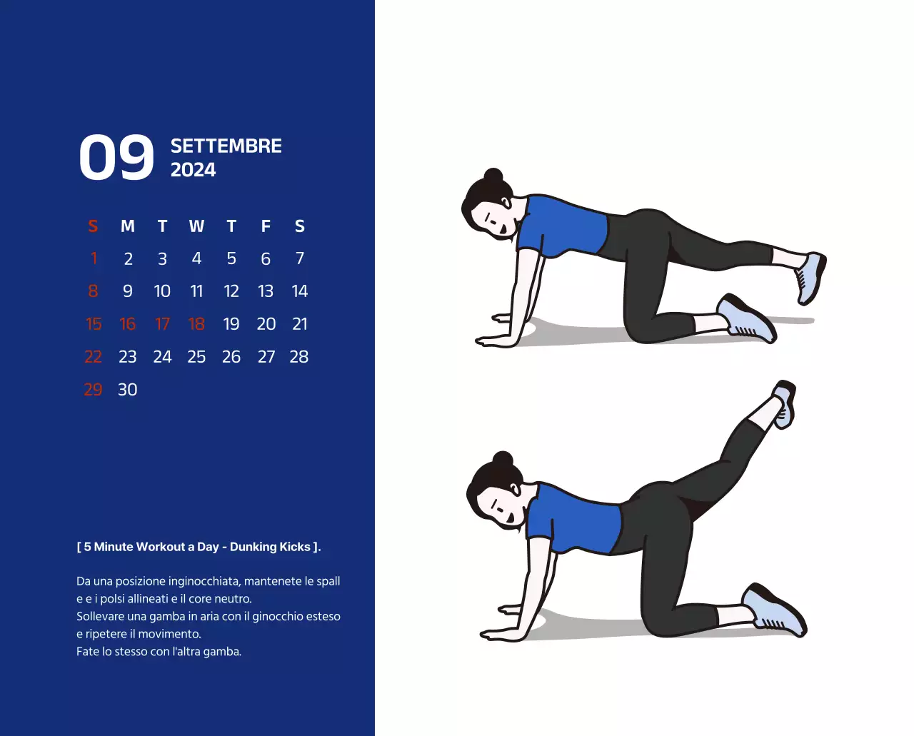 Calendario semplice con illustrazioni pulite in blu