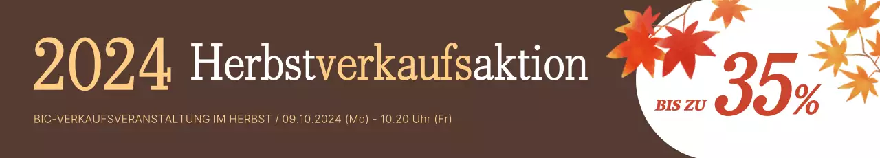 Herbstverkaufsveranstaltung mit einer Illustration von Herbstblättern auf einem braunen Hintergrund