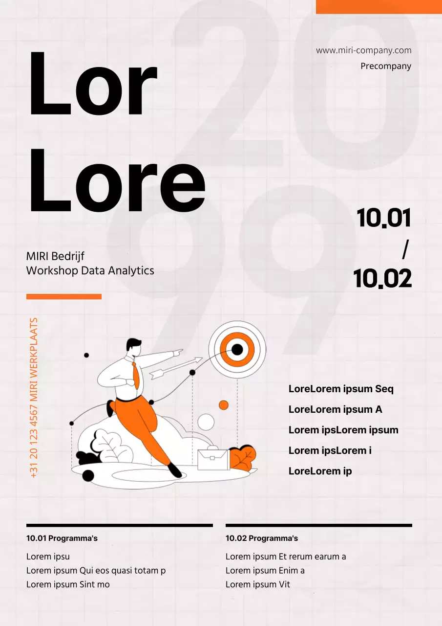 Een eenvoudige workshopaankondiging in zwart en oranje