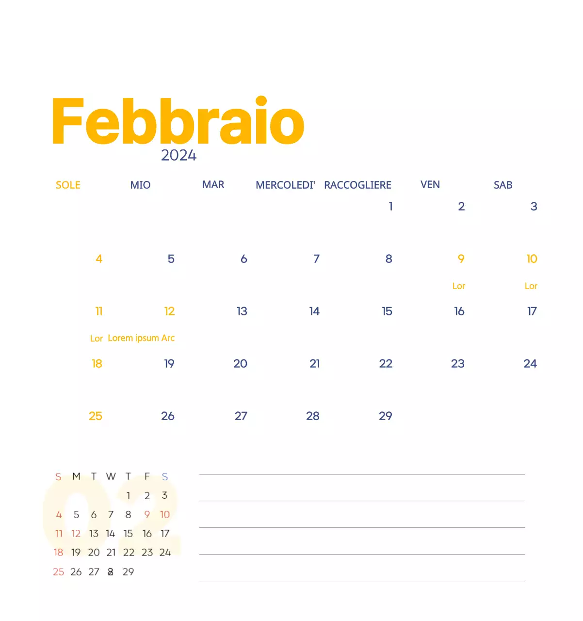 Calendario di lavoro con splendide illustrazioni