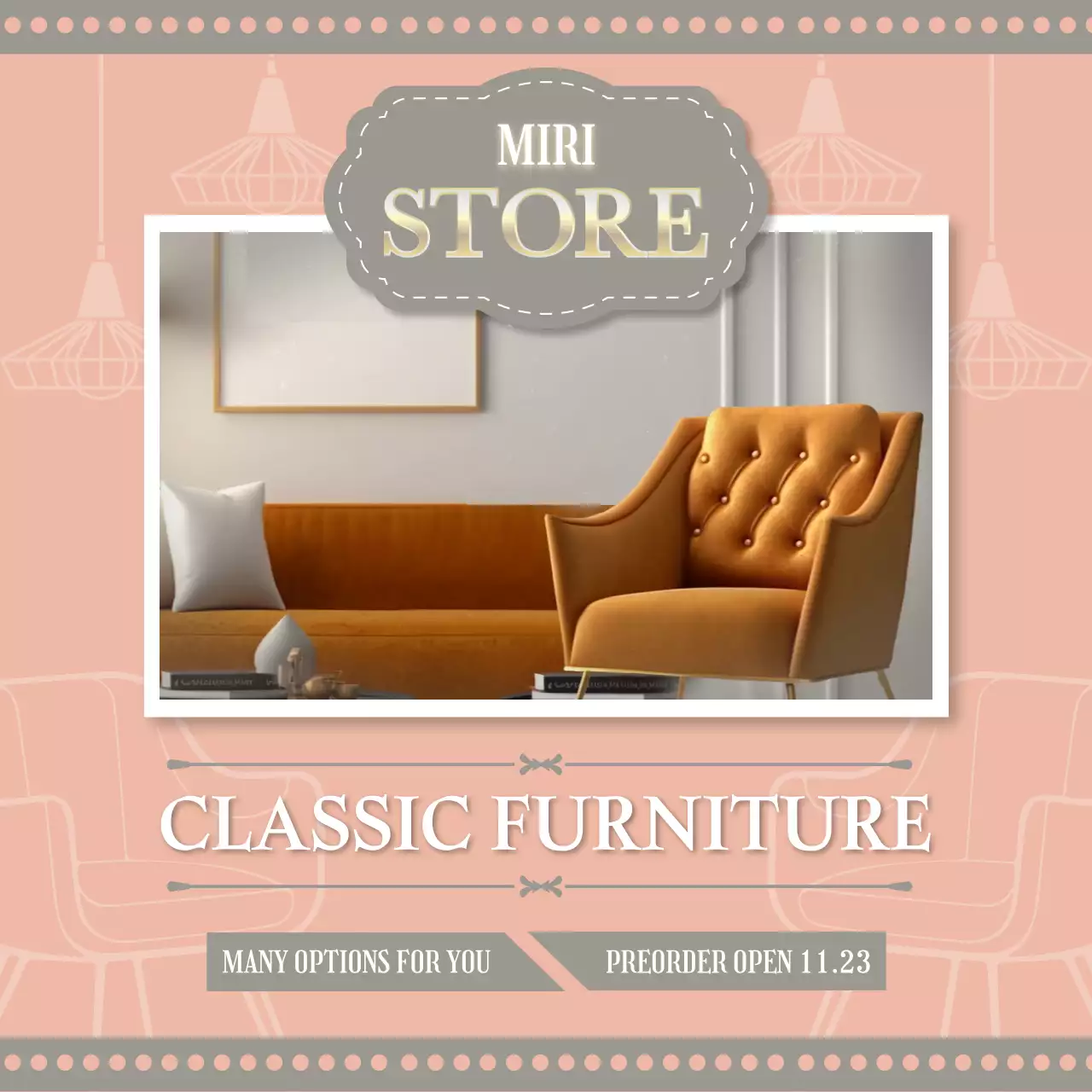 핑크와 그레이 심플 가구 매장 광고