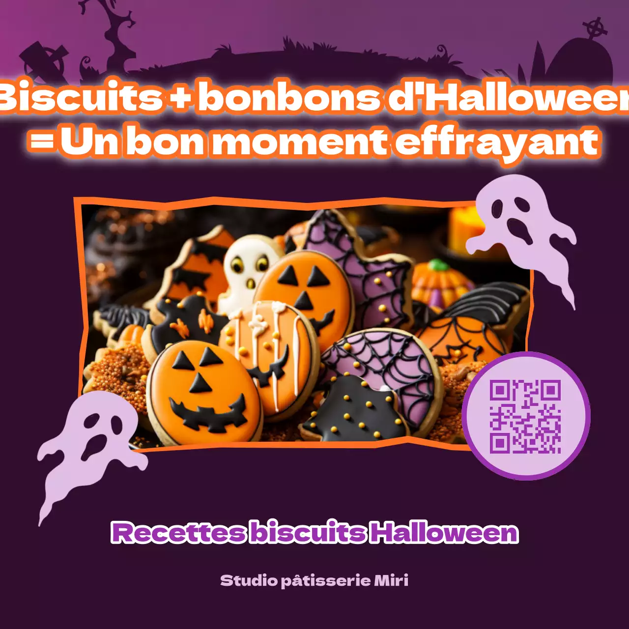 Promouvoir les biscuits kitsch d'Halloween en violet et noir