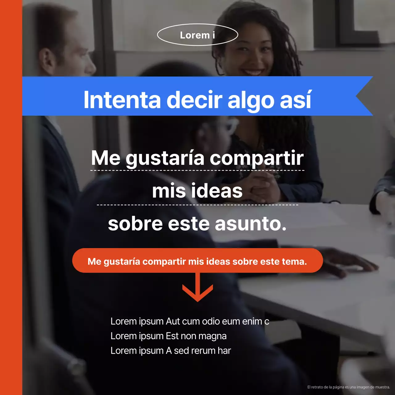 Anuncio naranja y azul de una escuela de oratoria dirigida a profesionales modernos.