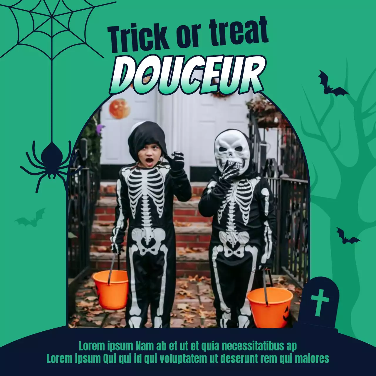 Idées de décoration pour Halloween avec des illustrations d'ombres plates en deux tons