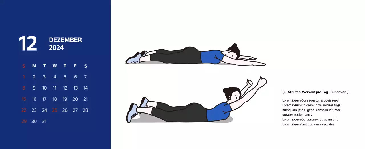 Einfacher Kalender mit klaren Illustrationen in Blau