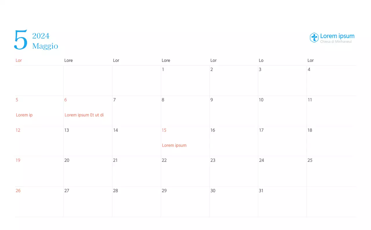 Calendario ecclesiastico blu di concezione moderna