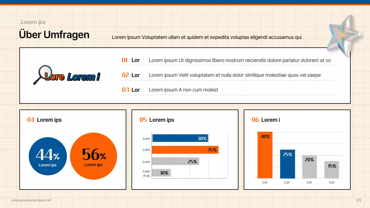 Kitschiger Verbrauchertrendbericht in Blau und Orange