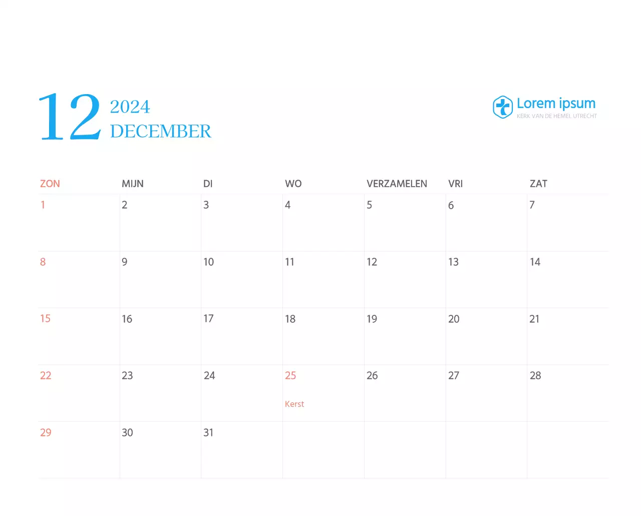 Blauw modern concept kerkkalender